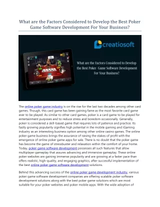 what are the factors considered to develop