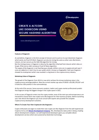 features of dogecoin