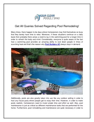 Get All Queries Solved Regarding Pool Remodeling!