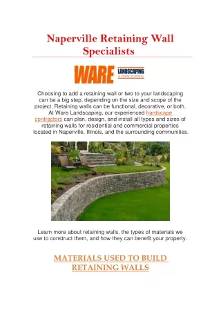 Naperville Retaining Wall Specialists  | Ware Landscaping & Snow Removal