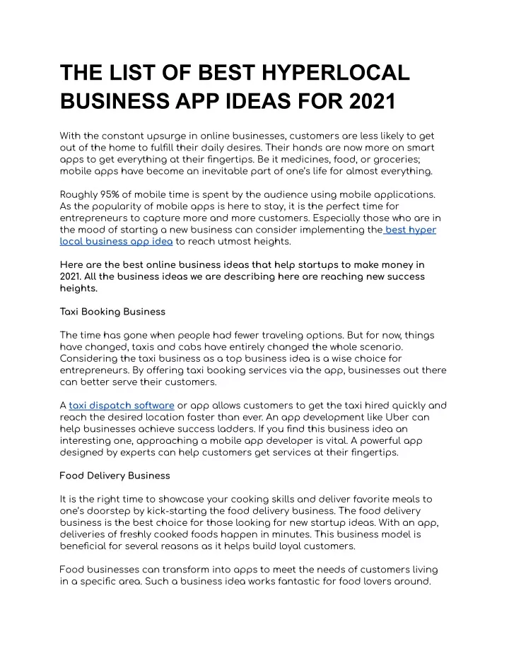 the list of best hyperlocal business app ideas