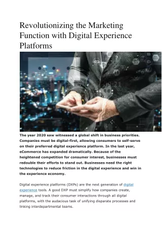 Revolutionizing the Marketing Function with Digital Experience Platforms