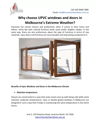 Why choose UPVC windows and doors in Melbourne’s Extreme Weather?