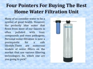 four pointers for buying the best home water filtration unit