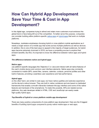 How Can Hybrid App Development Save Your Time & Cost in App Development