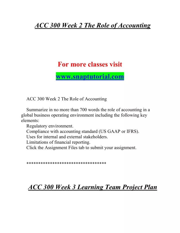 acc 300 week 2 the role of accounting