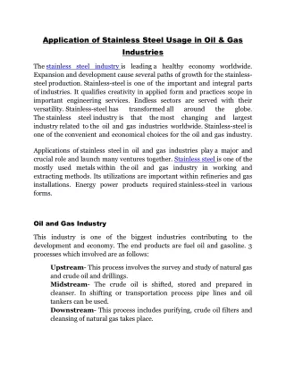 Applicaion of Stainless Steel usage in Oil and Gas Industry
