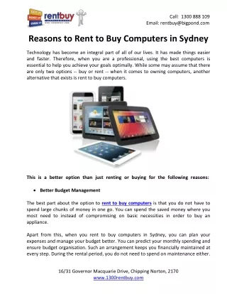 Reasons to Rent to Buy Computers in Sydney