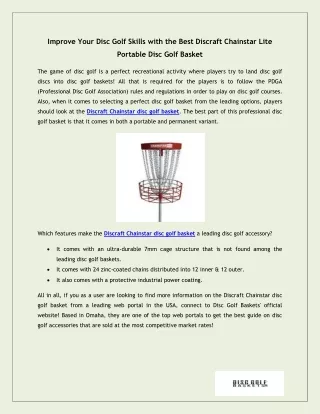 Improve Your Disc Golf Skills with the Best Discraft Chainstar Lite Portable Disc Golf Basket