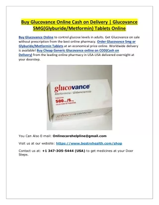 Buy Glucovance Online Cash on Delivery  Glucovance 5MG(Glyburide-Metformin) Tablets Online