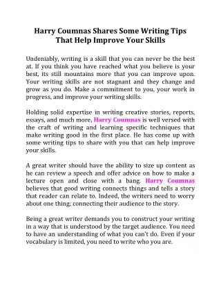 harry coumnas shares some writing tips that help