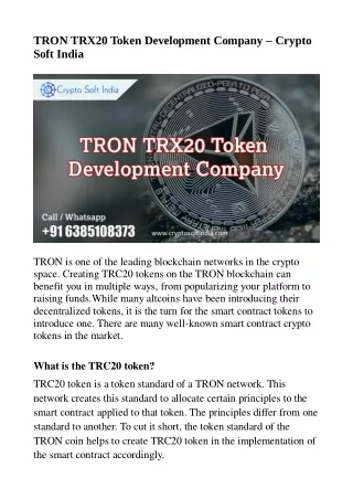 tron trx20 token development company crypto soft