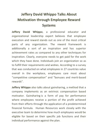 jeffery david whippo talks about motivation