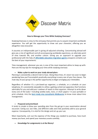 How to Manage your Time While Studying Overseas