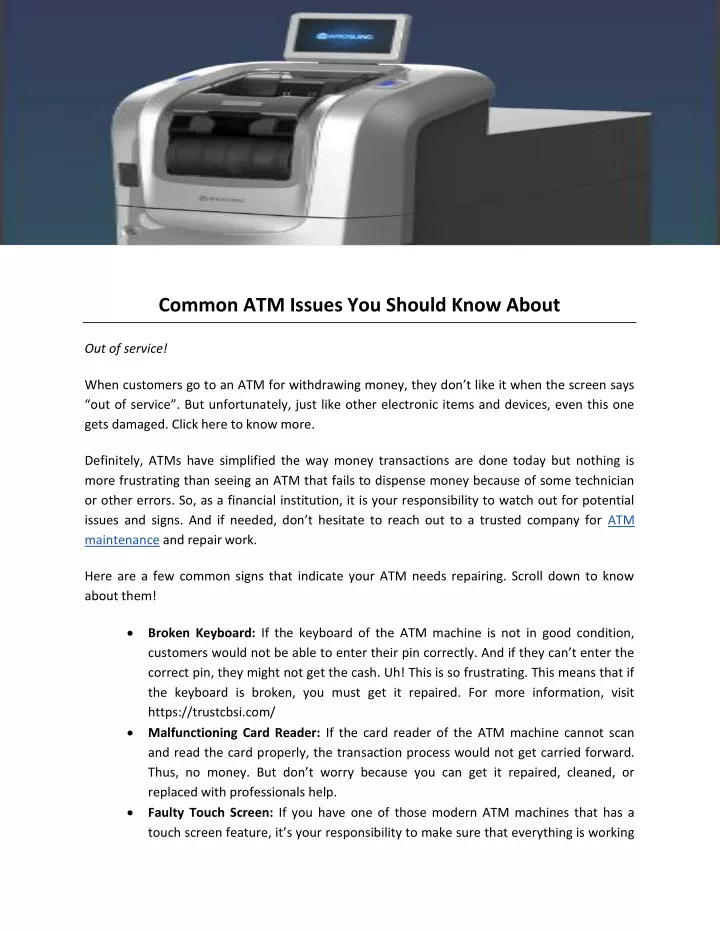common atm issues you should know about
