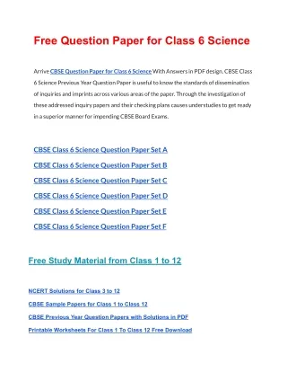 free question paper for class 6 science