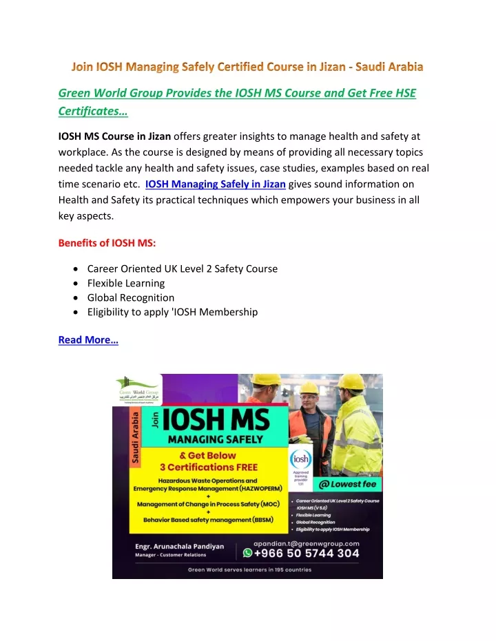 green world group provides the iosh ms course