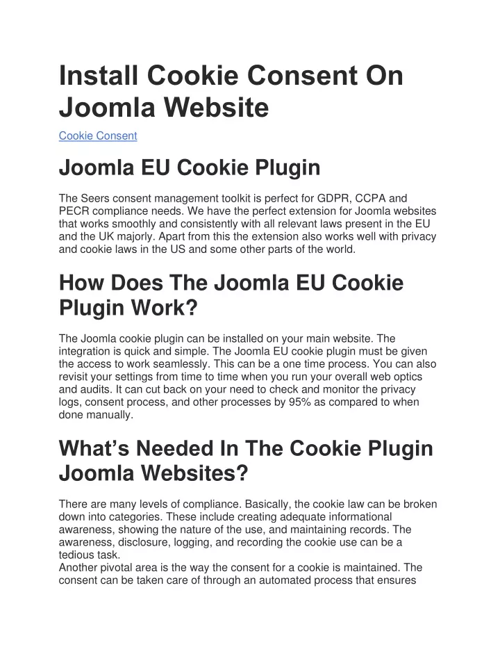 install cookie consent on joomla website