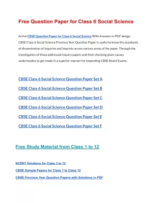free question paper for class 6 social science