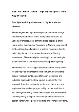 BEST LED SHOP LIGHTS – high bay ufo lights TYPES AND OPTIONS