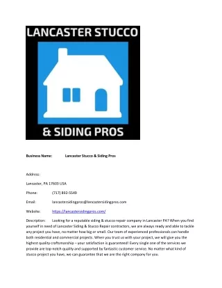 Lancaster Stucco & Siding Pros