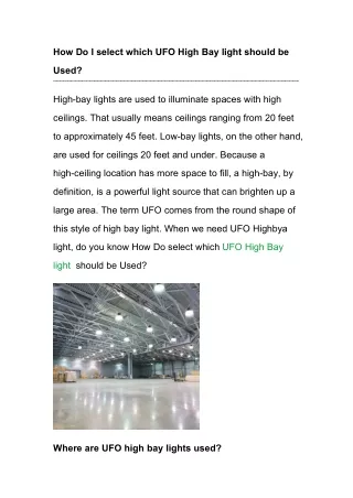 How Do I select which UFO High Bay light should be Used