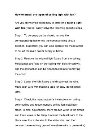 How to install the types of ceiling light with fan