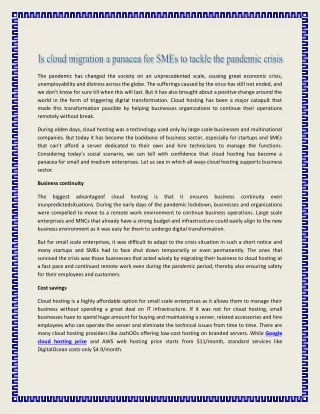 Is cloud migration a panacea for SMEs to tackle the pandemic crisis