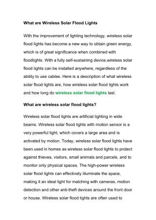 What are Wireless Solar Flood Lights
