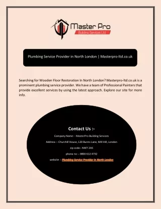 Plumbing Service Provider in North London | Masterpro-ltd.co.uk