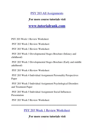 PSY 203 Fantastic Teaching--tutorialrank.com