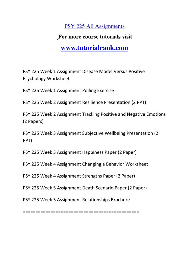 psy 225 all assignments