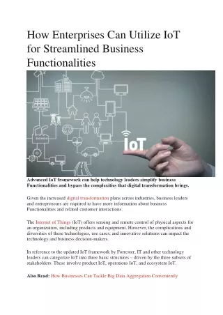 How Enterprises Can Utilize IoT for Streamlined Business Functionalities