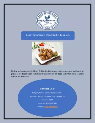 Boba Tea Carlsbad | Chickenbasket-boba.com