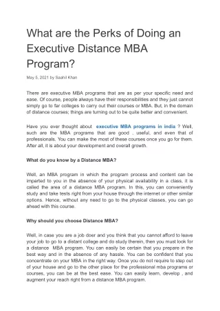What are the Perks of Doing an Executive Distance MBA  Program?