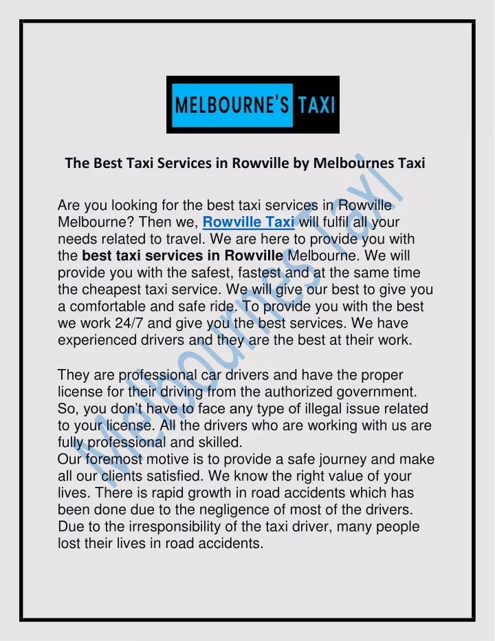 the best taxi services in rowville by melbournes