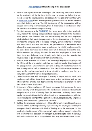 post pandemic hr functioning in the organization
