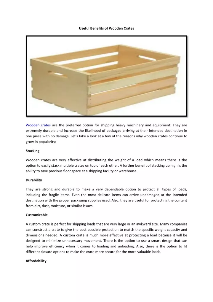 useful benefits of wooden crates
