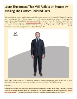 Learn The Impact That Will Reflect on People by Availing The Custom-Tailored Suits