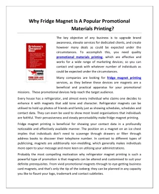 Why Fridge Magnet Is A Popular Promotional Materials Printing