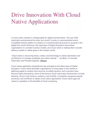 Drive Innovation With Cloud Native Applications
