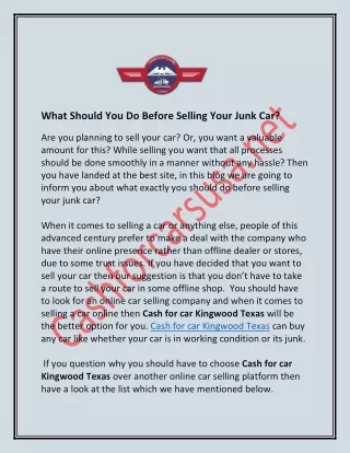 What Should You Do Before Selling Your Junk Car
