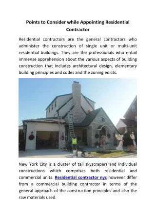Points to Consider while Appointing Residential Contractor