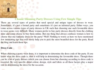 Choose Stunning Party Dresses Using Few Simple Tips