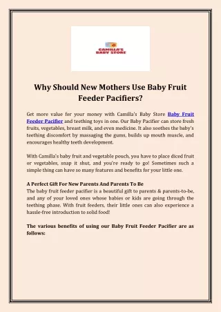 Why Should New Mothers Use Baby Fruit Feeder Pacifiers