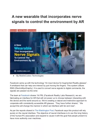 A new wearable that incorporates nerve signals to control the environment by AR