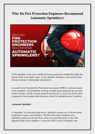 why do fire protection engineers recommend