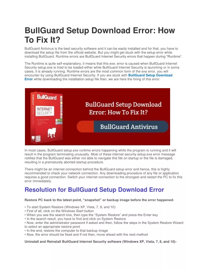 bullguard setup download error how to fix it