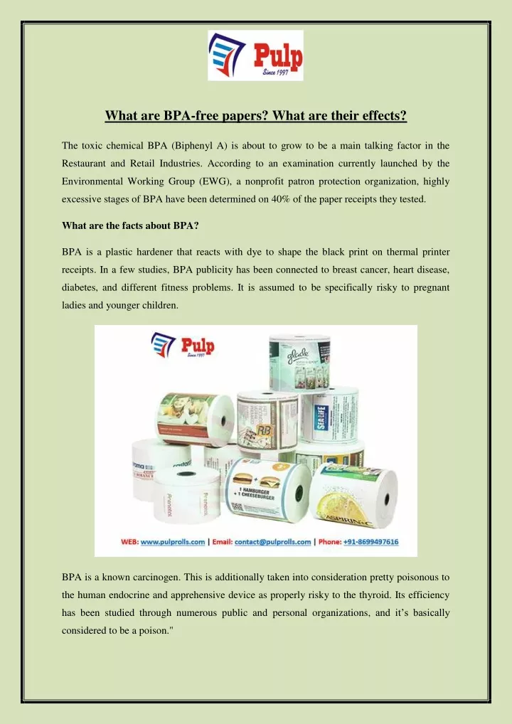 what are bpa free papers what are their effects