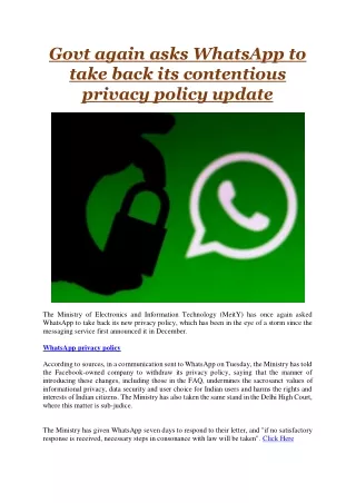 govt again asks whatsapp to take back